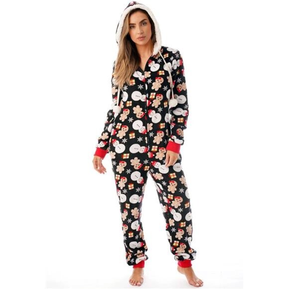 Women's Ugly Christmas Onesie Pajamas Plush Hooded Jumpsuit